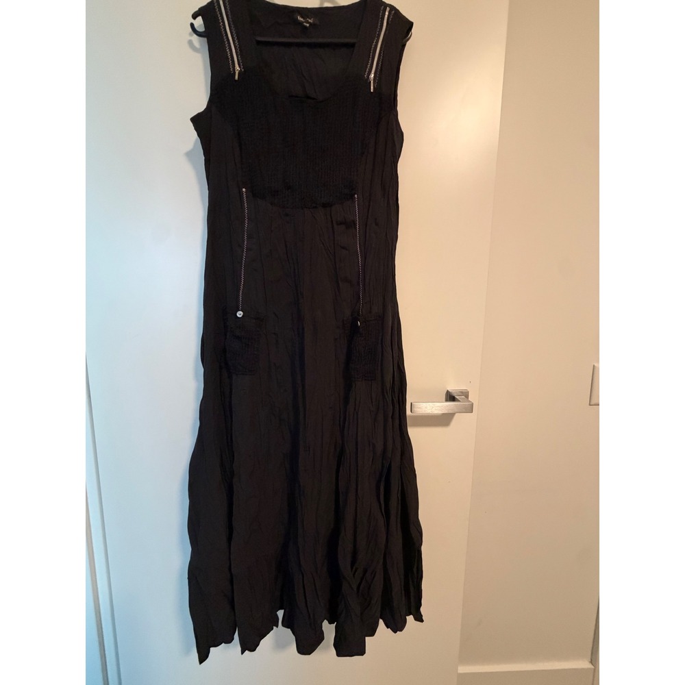 Emotions Black Crinkle Maxi Dress Goth Witchy Lagenlook Sleeveless M